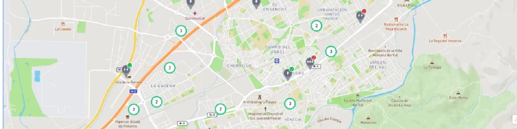 Mapa Electromaps de Puntos de recarga en Alcalá de Henares